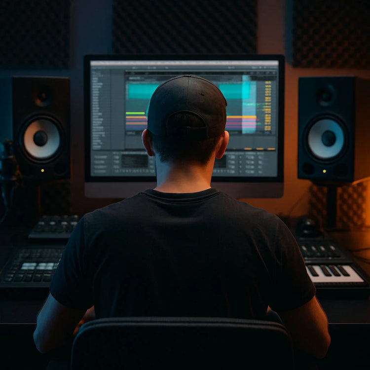 Meticulous sound engineer crafting beats with precision