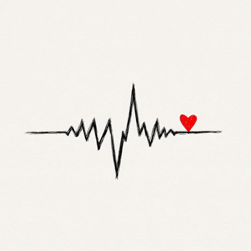 Heartbeat line with a red heart symbol on a white background