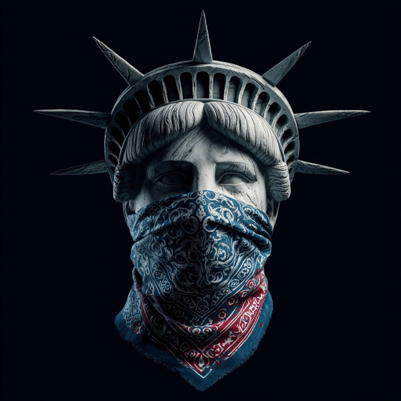 Statue of Liberty wearing a bandana with a black background