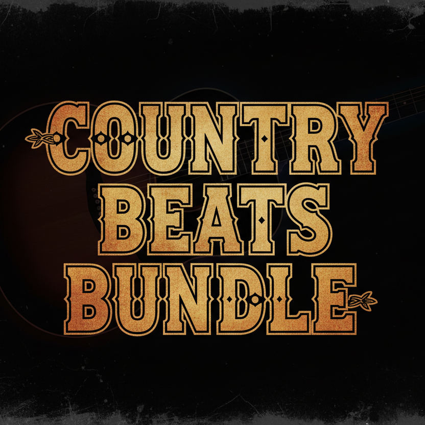 text: Country Beats Bundle, background: faded out guitar black background, rough edges,