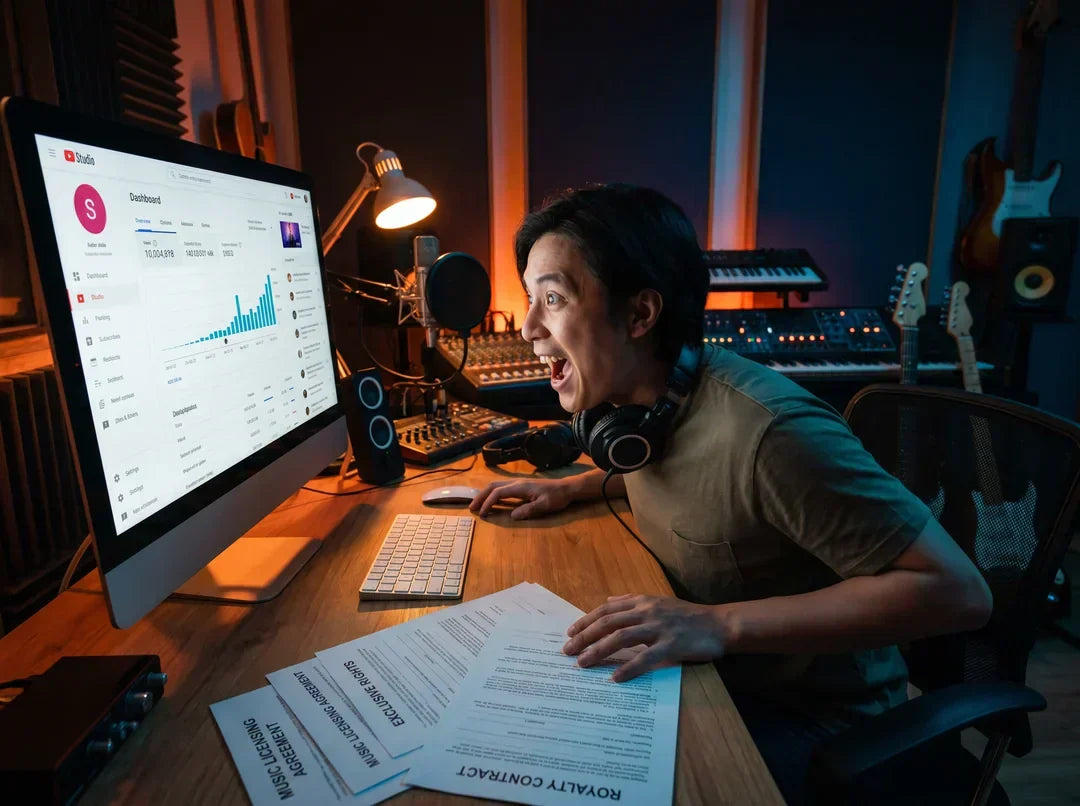 artist monitoring youtube analytics after a song goes viral on a leased beat while securing exclusive rights and music licensing