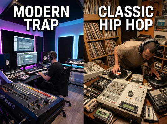 Trap beats vs hip hop beats comparison showing 808 drums and classic hip hop production styles