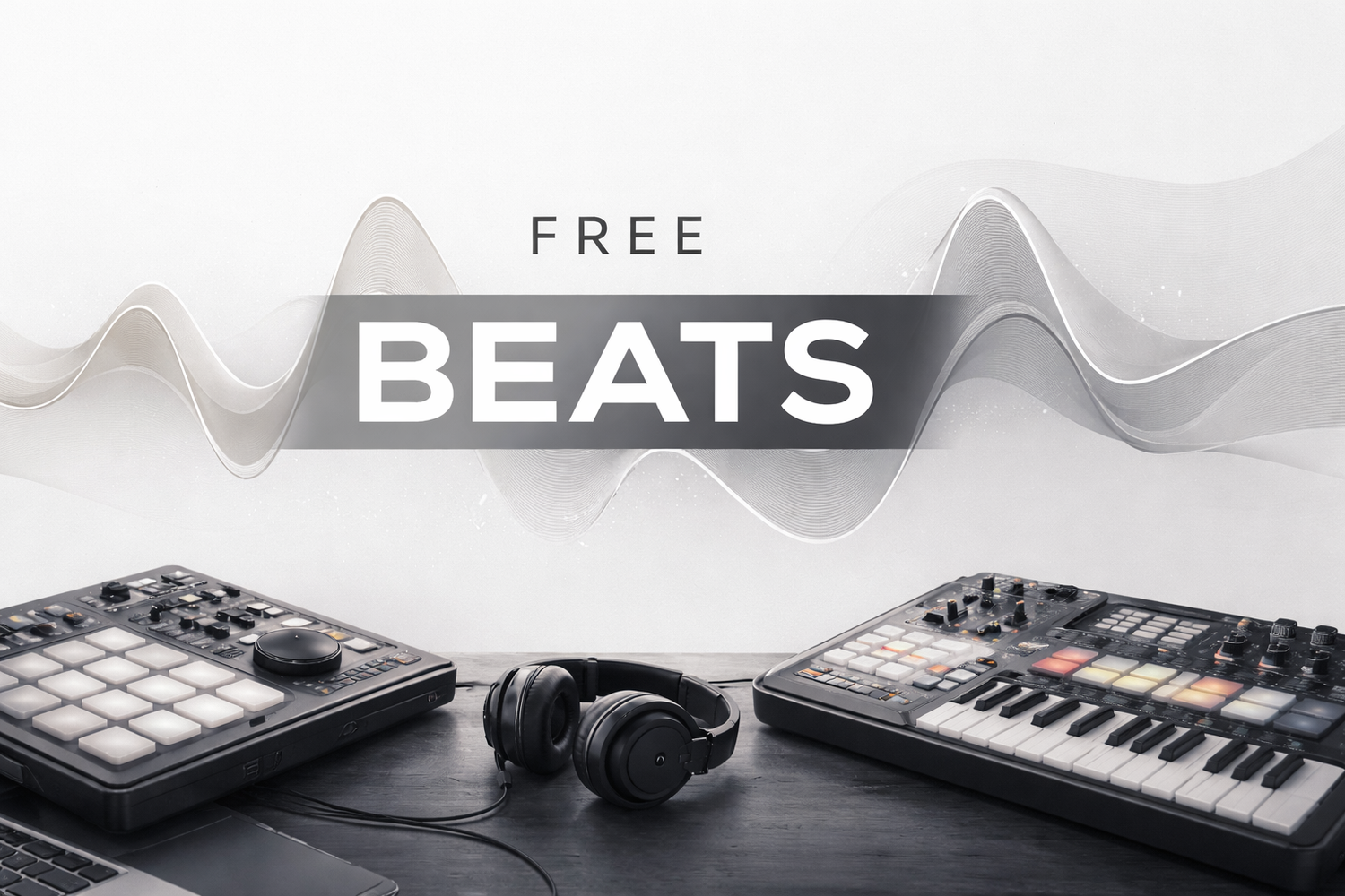 alt="Modern banner design for free music beats with minimalist studio production setup"