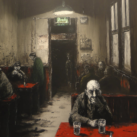 Dark and moody interior of a bar with patrons sitting at tables. Mayhem V2 - Drill Type Beat