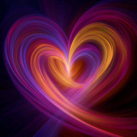 Colorful heart-shaped swirl on a dark background