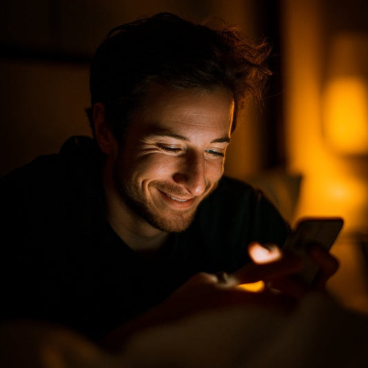 Man using a smartphone in a dimly lit room