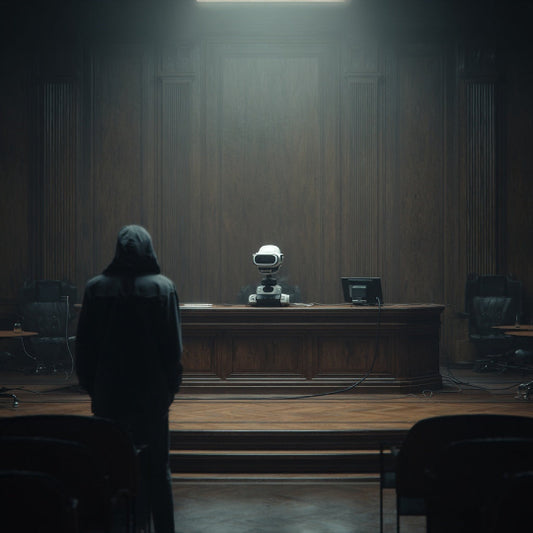 Person in a dark room facing a robot on a wooden desk