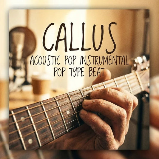 Person playing guitar with a blurred background and 'Callus' branding overlay.
