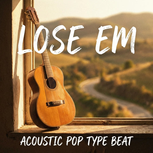 Acoustic guitar leaning against a window with a scenic background and text overlay.
