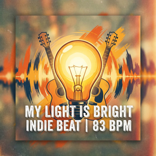 Album cover with guitars and a light bulb, featuring text 'My Light is Bright Indie Beat 83 BPM'.