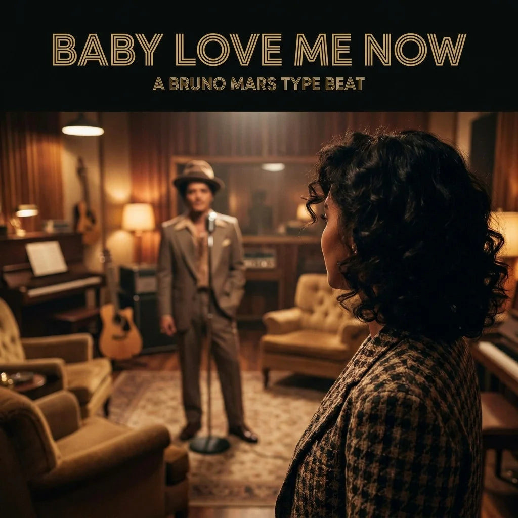 Album cover with a vintage-style scene featuring a man and woman in a room with musical instruments.