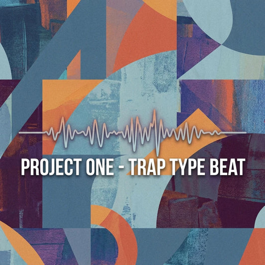 Abstract geometric design with a beat waveform and text 'Project One - Trap Type Beat' on a colorful background.