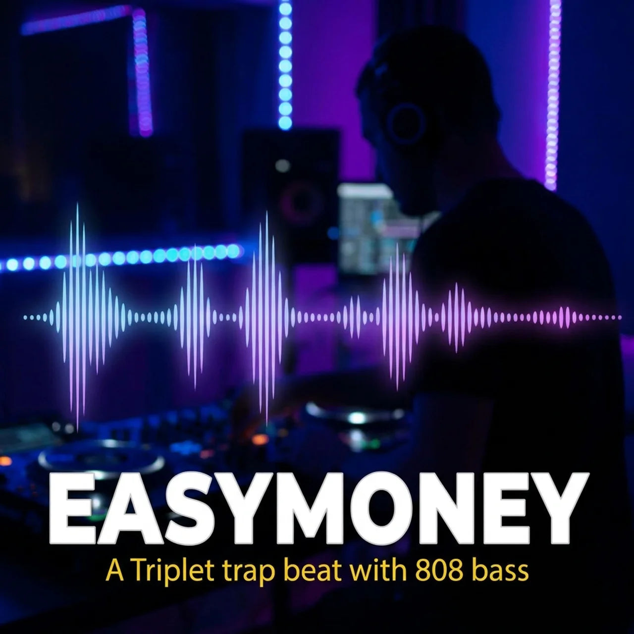 DJ at a turntable with sound wave graphics and 'Easymoney' branding