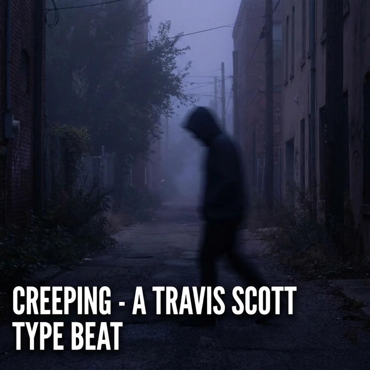 Person walking alone in a foggy, deserted alleyway with text overlay.