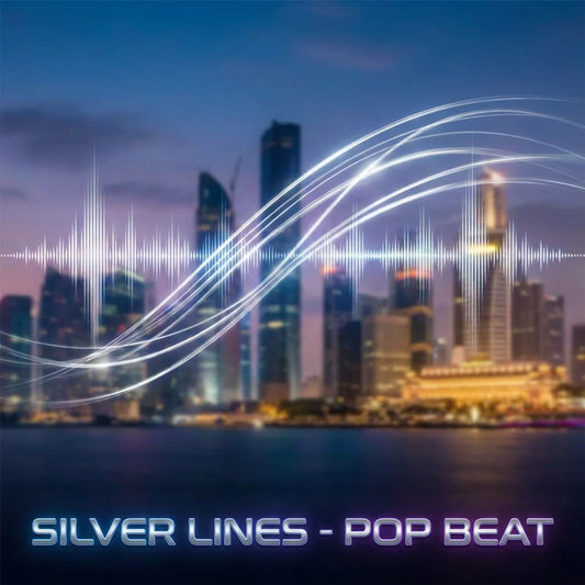 City skyline with sound wave effects and 'Silver Lines - Pop Beat' text