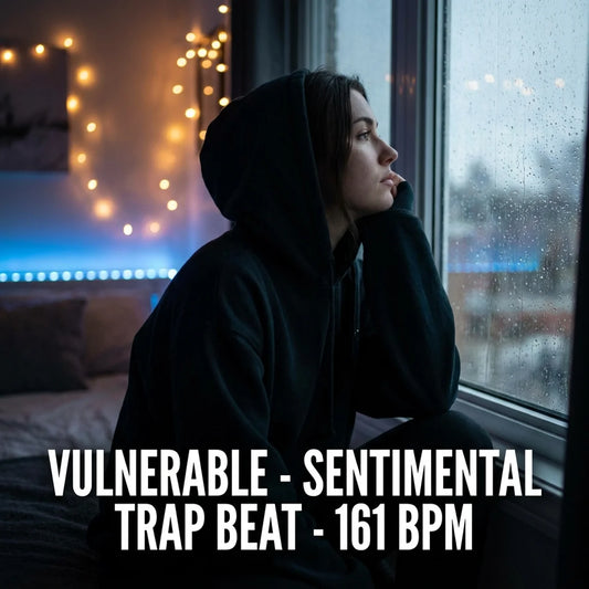 Person wearing a dark hoodie sitting by a window with rainy outside view and string lights inside.