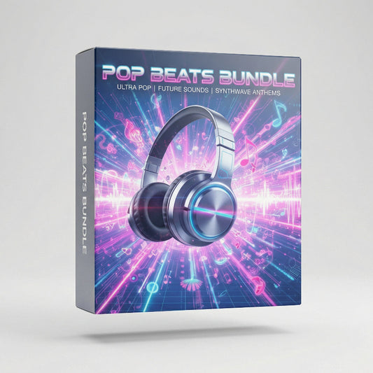 Pop Beats Bundle packaging with headphones and colorful design on a light gray background