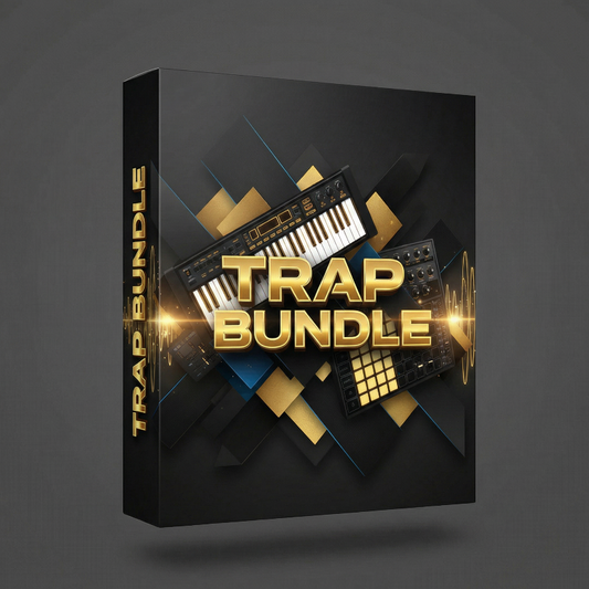 Trap Bundle product packaging with keyboard and soundboard graphics on a dark background